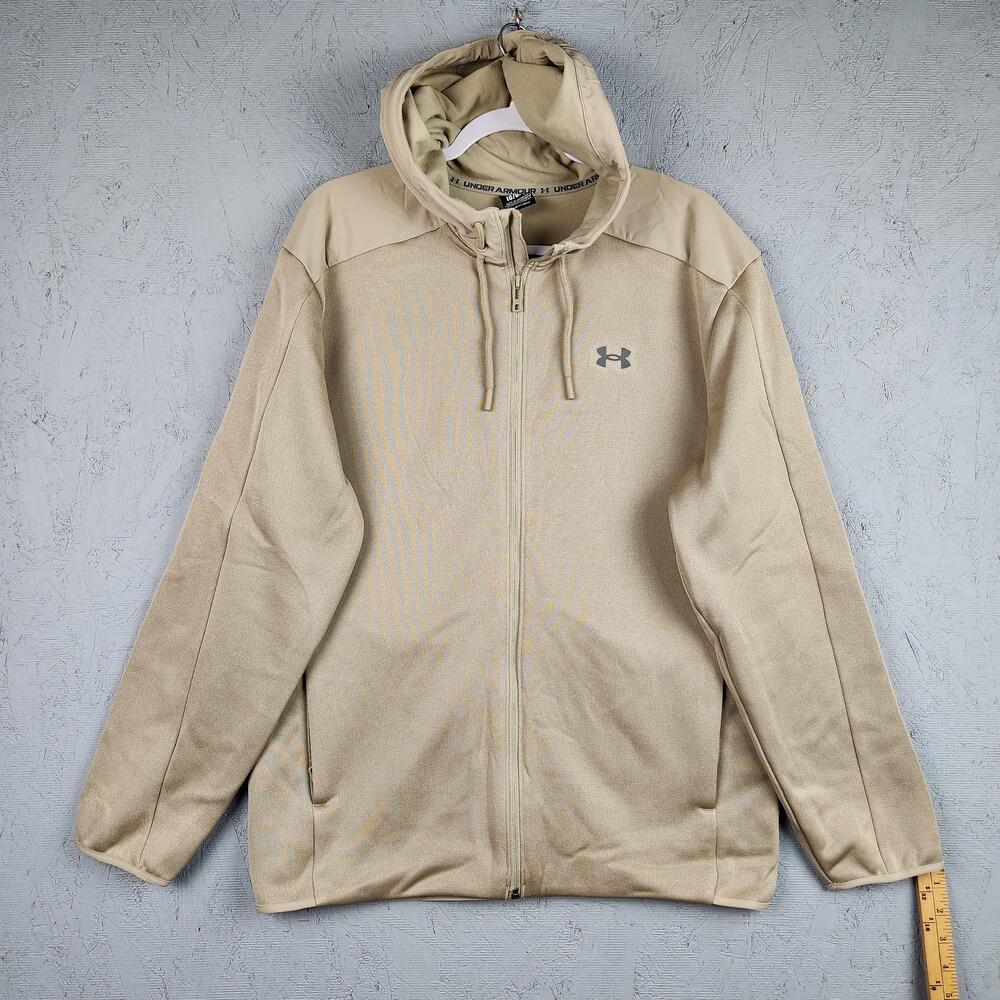 Under Armour Storm Hoodie Mens Large Tan Essential Swacket Fleece Jacket 1378824